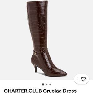 Charter Club Cruelaa Croc-Embossed Heeled Boots - Dark Brown